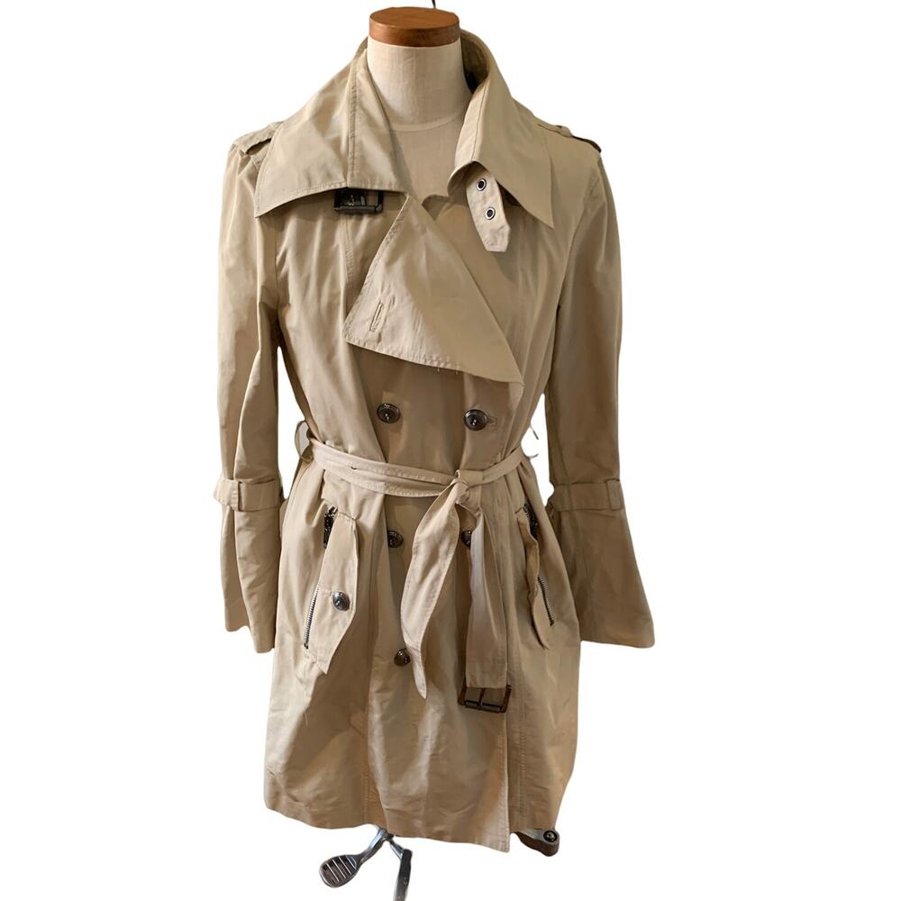 Andrew Marc Contemporary Belted Trench Coat Tan L